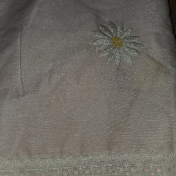 Vintage John Matouk Pink Daisy Flat Sheet Rounded Top Edges Lace - Picture 4 of 6